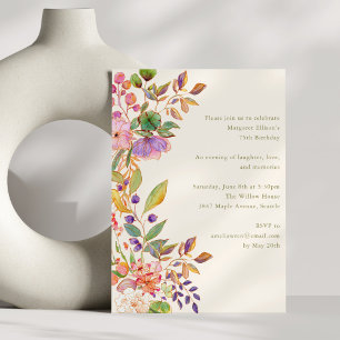 Elegant vattenfärg blomstermotiv 75-års födelsedag inbjudningar