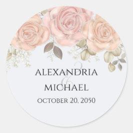 Elegant vattenfärg blomsterros guld et-tecken  runt klistermärke