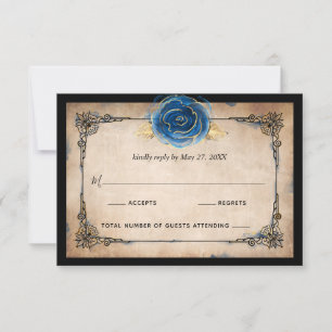 Elegant Vattenfärg Blue Ro Guld Rustic Bröllop OSA Kort