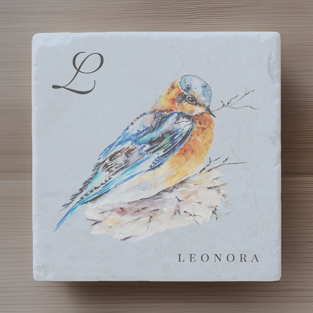 Elegant Vattenfärg Bluebird Personalize Stenunderlägg (Skapare uppladdad)