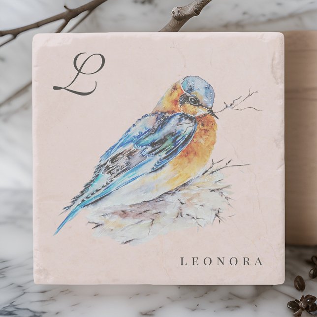 Elegant Vattenfärg Bluebird Personalize Stenunderlägg (Skapare uppladdad)