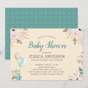 Elegant vattenfärg boho baby shower inbjudningar