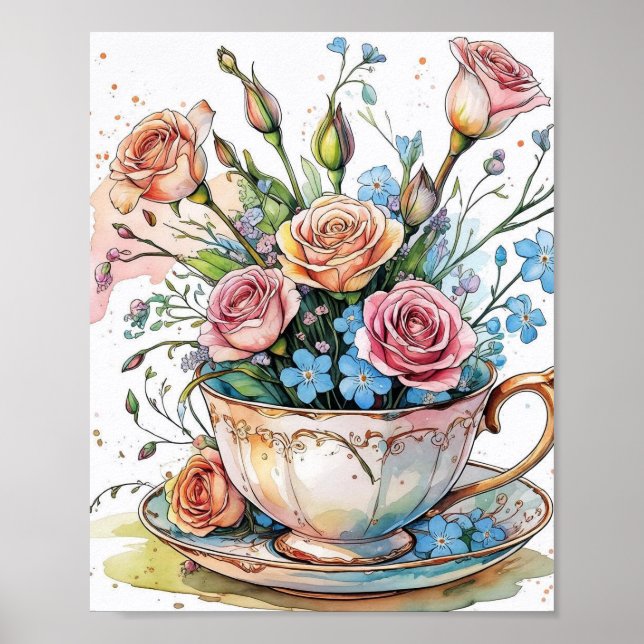 Elegant Vattenfärg Boho Blommigt Art Poster  (Framsidan)