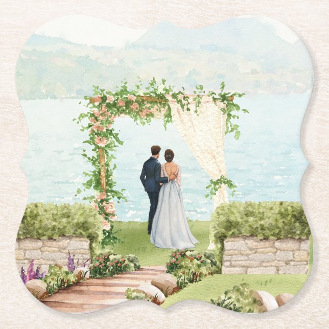 Elegant vattenfärg botanisk ölkanna underlägg papper (Framsida)