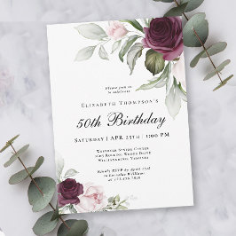 Elegant Vattenfärg Botaniska födelsedag 50 Inbjudningar