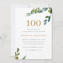 Elegant Vattenfärg Botaniskt 100:e födelsedag Inbjudningar