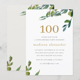 Elegant Vattenfärg Botaniskt 100:e födelsedag Inbjudningar