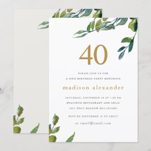 Elegant Vattenfärg Botaniskt 40:e födelsedag Inbjudningar