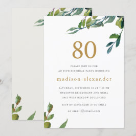 Elegant Vattenfärg Botaniskt 80:e födelsedag Inbjudningar