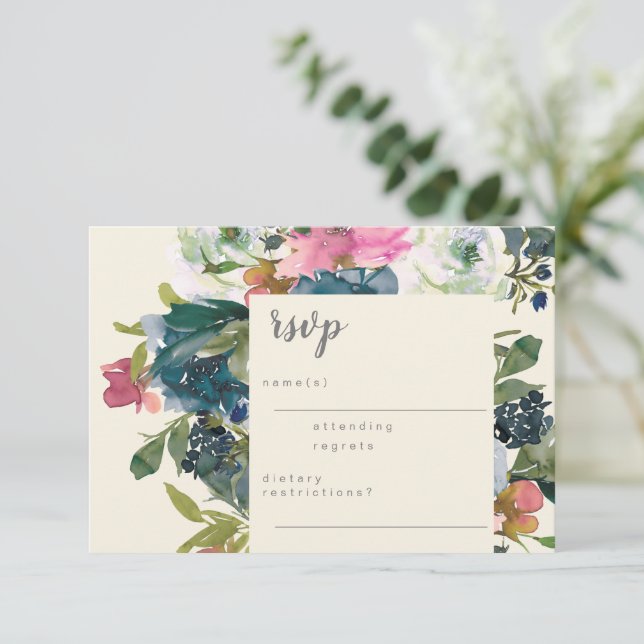 Elegant Vattenfärg Botaniskt Blommigt Bloom Bröllo OSA Kort (Stående Fram)