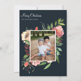 Elegant Vattenfärg Botaniskt Blommigt Foto Julkort