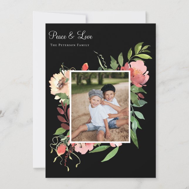 Elegant Vattenfärg Botaniskt Blommigt Foto Julkort (Framsida)