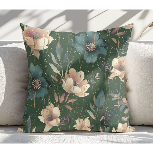 Elegant Vattenfärg Botaniskt Mönster Mörk grönt Kudde (Skapare uppladdad)