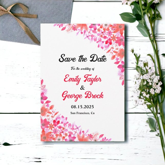 Elegant Vattenfärg Botaniskt utandningsskydd Blomm Spara Datumet (Skapare uppladdad)