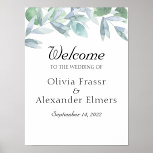 Elegant vattenfärg botaniskt välkomsttecken bröllo poster