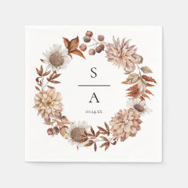 Elegant Vattenfärg Bränn Orange Blommigt Bröllop Pappersservett