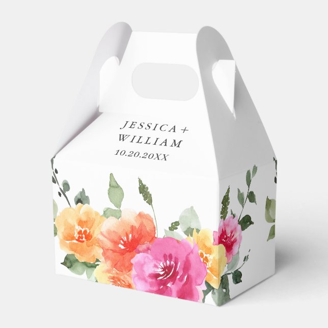 Elegant Vattenfärg Bright Festive Blommigt Bröllop Presentaskar (Framsidan Sidan)