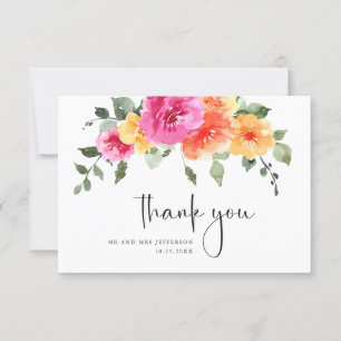 Elegant Vattenfärg Bright Flower Blommigt Bröllop Tack Kort
