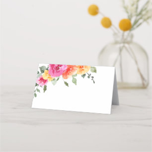 Elegant Vattenfärg Bright Flowers Blommigt Bröllop Placeringskort