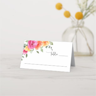 Elegant Vattenfärg Bright Flowers Blommigt Bröllop Placeringskort