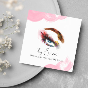 Elegant Vattenfärg Brushstroke Rosa Öga QR Fyrkantigt Visitkort