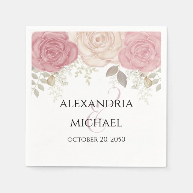 Elegant Vattenfärg Burgundy Blommigt Bröllop enkel Pappersservett (Framsidan)