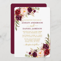 Elegant Vattenfärg Burgundy Blommigt Guld Bröllop