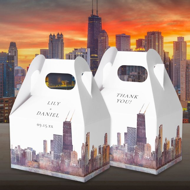 Elegant vattenfärg Chicago bröllop Presentaskar (Elegant Watercolor Chicago Wedding Favor Boxes)