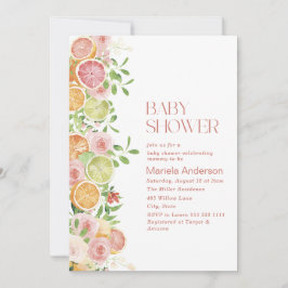 Elegant Vattenfärg Citrus Rosa blommor Baby Show Inbjudningar