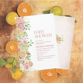 Elegant Vattenfärg Citrus Rosa blommor Baby Show Inbjudningar