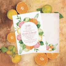 Elegant Vattenfärg Citrus Rosa blommor Baby Show