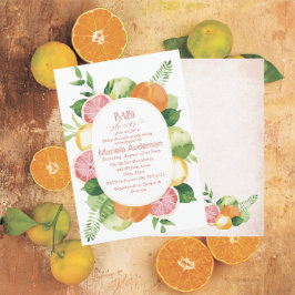 Elegant Vattenfärg Citrus Rosa blommor Baby Show Inbjudningar