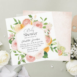 Elegant Vattenfärg Citrus Rosa Flowers Baby Shower Inbjudningar