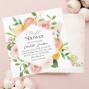 Elegant Vattenfärg Citrus Rosa Flowers Möhippa Sho Inbjudningar
