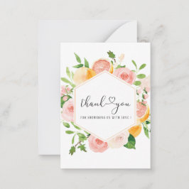 Elegant Vattenfärg Citrus Rosa Flowers Tack Anteckningskort