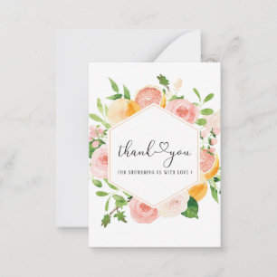 Elegant Vattenfärg Citrus Rosa Flowers Tack Anteckningskort