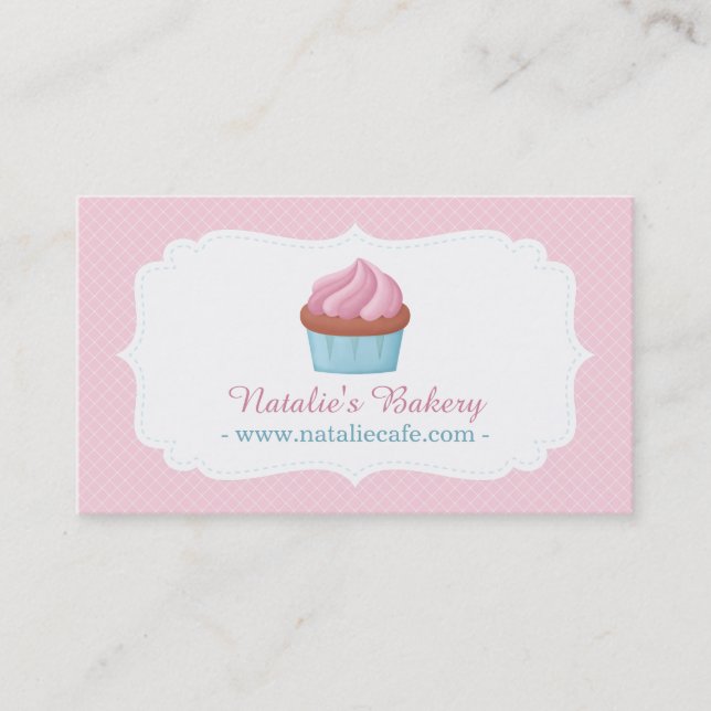 Elegant vattenfärg Cupcake Patisserie Rosa Visitkort (Framsida)