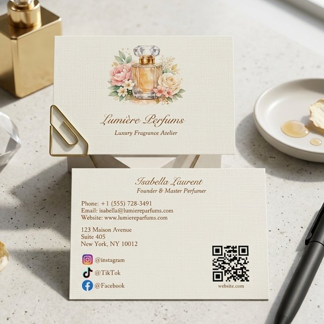 Elegant Vattenfärg Doft QR-kod Sociala Medier Visitkort (Skapare uppladdad)