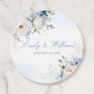 Elegant Vattenfärg Dusty Blue Blommigt Bröllop Gåvor Etiketter
