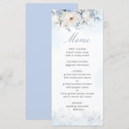 Elegant Vattenfärg Dusty Blue Blommigt Bröllop Meny