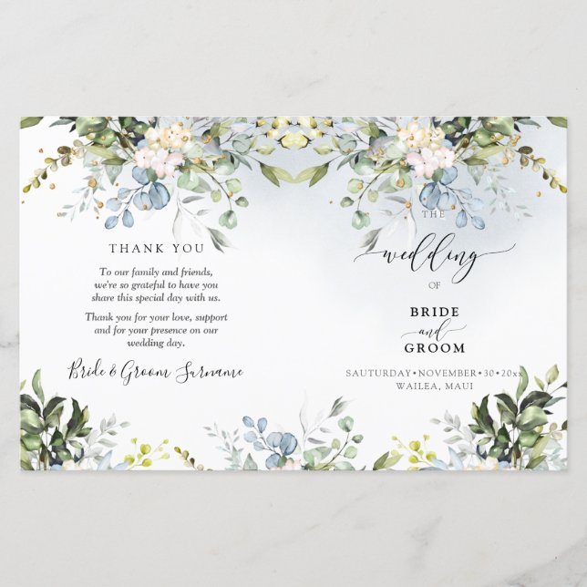 Elegant Vattenfärg Dusty Blue Eucalyptus (Framsida)