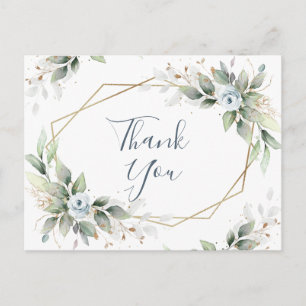 Elegant Vattenfärg Dusty Blue Foliage Tack Vykort
