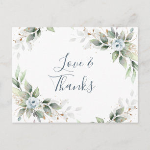 Elegant Vattenfärg Dusty Blue Foliage Tack Vykort