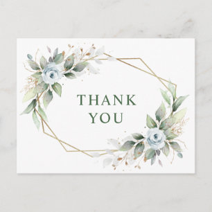 Elegant Vattenfärg Dusty Blue Foliage Tack Vykort