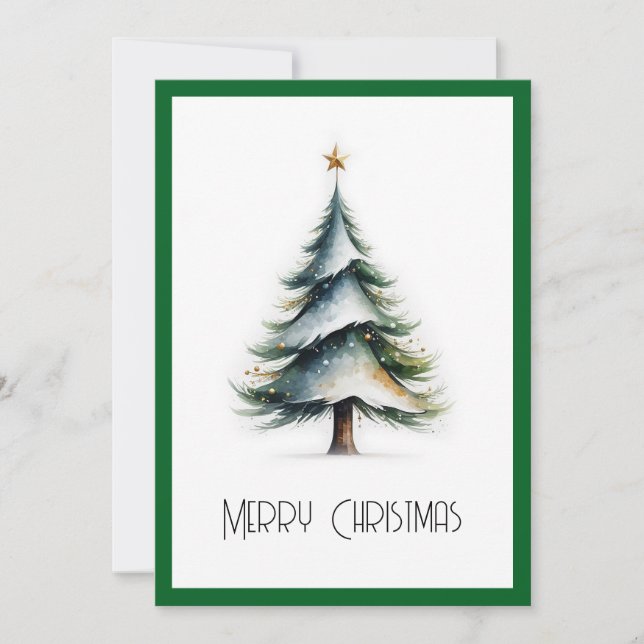 Elegant Vattenfärg, ej foto Julgran Julkort (Framsida)