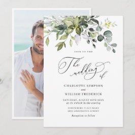 Elegant Vattenfärg Eucalyptus Blommigt Bröllop PHO Inbjudningar