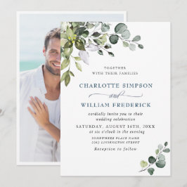Elegant Vattenfärg Eucalyptus Blommigt Bröllop PHO Inbjudningar