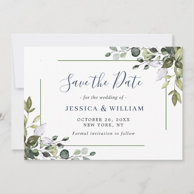 Elegant Vattenfärg Eucalyptus Blommigt Bröllop Spara Datumet (Framsida)
