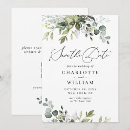 Elegant Vattenfärg Eucalyptus Bröllop QR-kod Spara Datumet