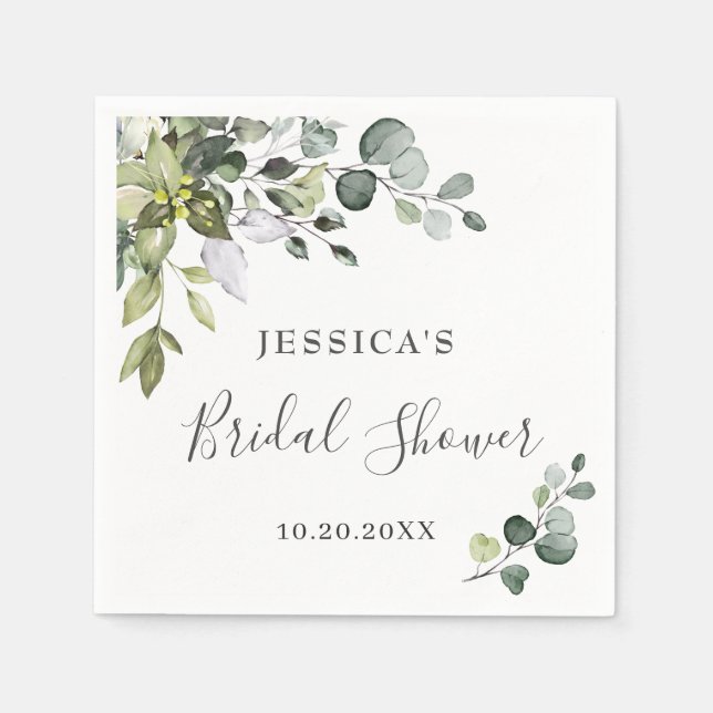 Elegant vattenfärg Eucalyptus Bröllopsdusch Papper Pappersservett (Framsidan)